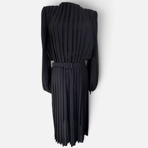 Vintage Anthony Sicari Black Accordion Pleated Dress Belted Sequin USA 10